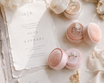Luxury Velvet Wedding Ring Box 17+ COLOURS Single Double Triple ring Round Proposal ring box Pink Cream Beige Blue Green Brown Keepsake Gift