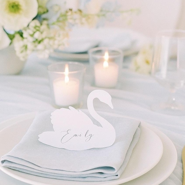 WHITE SWAN Wedding Place Cards Free-standing Escort Cards name card Table number Placement Personalized Placecards Bridal Shower Baby Shower