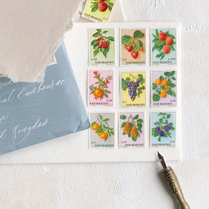 10 Vintage STEMPEL Set Frucht Erdbeeren Fine Art Hochzeitsfotografie Flatlay Styling Requisiten Einladung Stationäre Kalligraphie Umschlag Dekor
