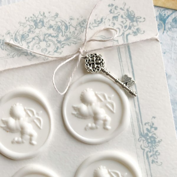 WAX SEALS & Key SET Cherub Angel Self Adhesive Stickers / Wedding Flatlay Flat Lay photography styling props Baroque Victorian French White