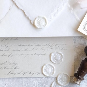 Selos de cera franceses antigos: selo autoadesivo WHITE PEARL, convite de casamento, papelaria, envelopes, estilo barroco vitoriano