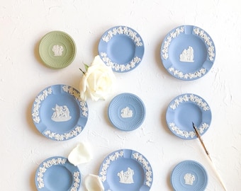 Small Trinket Dish by Wedgwood Jasperware ~  Wedding Photography FlatLay Styling Props Vintage Baroque Ring Plate Sage Green, Blue & White