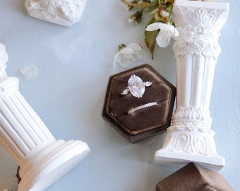 Wedding Ring Box: Chocolate Brown DOUBLE Ring Two slots ~ Fine Art Photography Flat Lay Props Vintage antique style Keepsake Gift