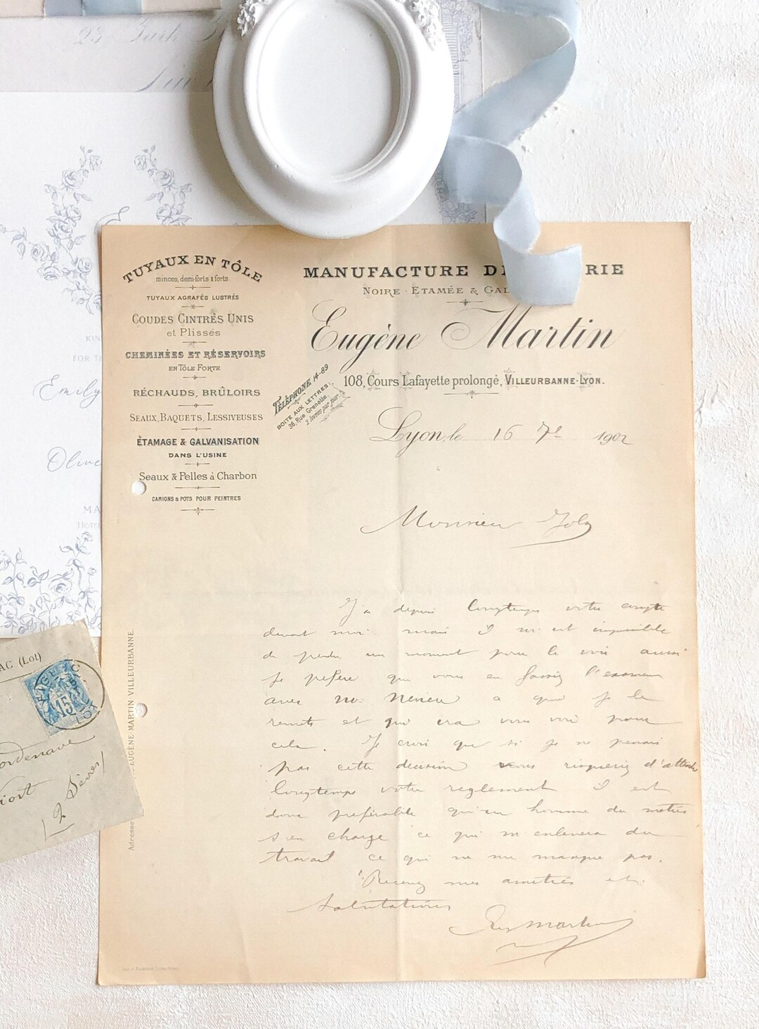 Antique French Calligraphy Letter 1902 France Fine Art Wedding ...