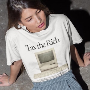 Maglietta Retro Tax the Rich, maglietta anti-miliardari per nerd / maglietta con grafica computerizzata vintage