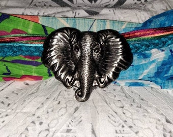 Vintage 80s Scarf Belt: Silver Elephant Head Buckle, Braided  display picture 2