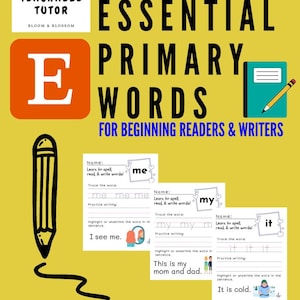May include: A printable worksheet for beginning readers and writers. The worksheet features the word "me" and includes instructions to learn to spell, read, and write the word. The worksheet also includes a sentence to practice highlighting or underlining the word "me". The sentence is "I see me."