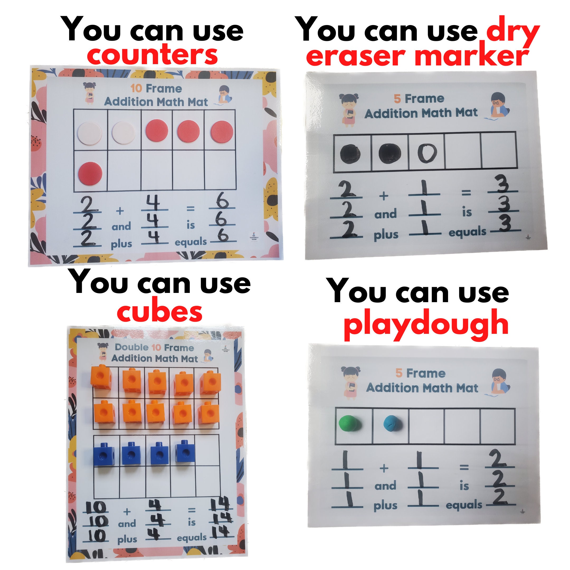 Addition Math Mats (5 Frame and 10 Frame) - Etsy
