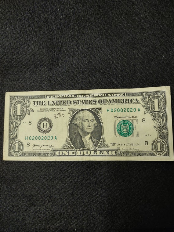 2017 1 Dollar Bill With Low Binary Serial Number Etsy