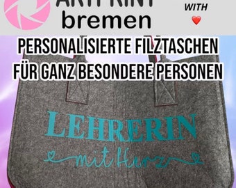 Filzshopper Filztasche bedruckt mit Wunschtext - Erzieherin Lehrerin Mutter Oma