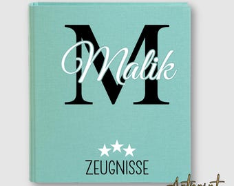 Personalisierte Zeugnismappe A4 mit Name | Geschenk Einschulung Schulanfang Schulabschluss | Leinenmappe Dokumentenmappe