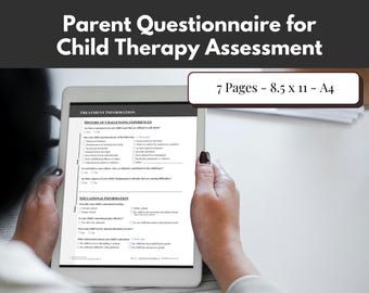 Child Therapy Client Assessment Form Questionnaire | Mental Health Digital Downloads | Client Intake for Child Therapists and Counselors
