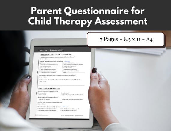 Child Therapy Client Assessment Form Questionnaire | Mental Health Digital Downloads | Client Intake for Child Therapists and Counselors