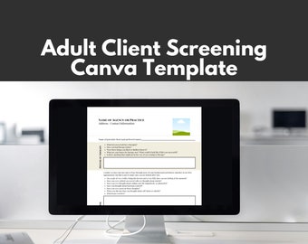 Plantilla de Canva para la evaluación de clientes adultos, Hoja de trabajo de evaluación del cliente / Descargas digitales de salud mental / Formulario de admisión de clientes para terapeutas