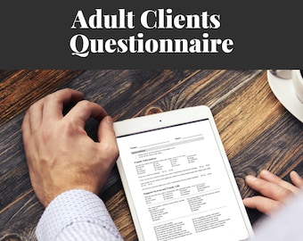 Formulario de evaluación del cliente, hoja de trabajo del cuestionario de detección / Descargas digitales de salud mental / Formulario de admisión de clientes para terapeutas
