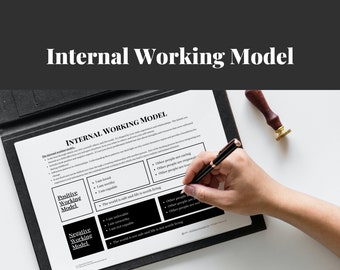 May include: A black and white worksheet with the title "Internal Working Model" and two columns labeled "Positive Working Model" and "Negative Working Model". The worksheet lists different beliefs about oneself and the world, with examples of positive and negative beliefs.