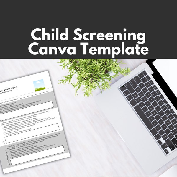 Child Client Screening Canva Template, Client Assessment Worksheet | Mental Health Digital Downloads | Client Intake Form for Therapists