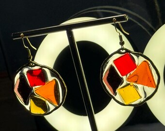 Stained Glass & Resin Earrings - Autumn