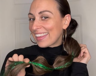 St. Patrick's Day Tinsel Hair Clips | Sparkly Green Extensions | Reusable Party Accessories | Unique Irish Gifts