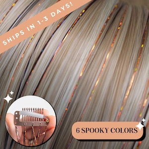 Halloween Orange Hair Tinsel Clip-Ins: Spooky Fairy Hair Extensions