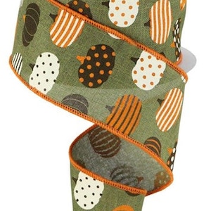 Pumpkin Ribbon, Green Halloween Ribbon, Pumpkin Fall Thanksgiving, 2.5 Inches x 10 Yards, Orange Brown White : RGC170536