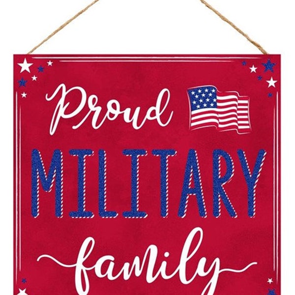 Glitter "Proud Military Family" Door Wreath Sign: Red White Blue - 10 inches square - AP8822, Wreath Centerpiece