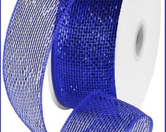 Blue Metallic Foil Deco Poly Sash Mesh, Wreath Metallic 2.5" x 25 Yards, (75 feet) RS200425