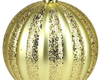 Ball Glitter Ornament, Craft Supply for Christmas Trees, Wreaths & Garlands, Gold 100mm 3.93 Inch Dozen Pack 12, loop attached XH114508