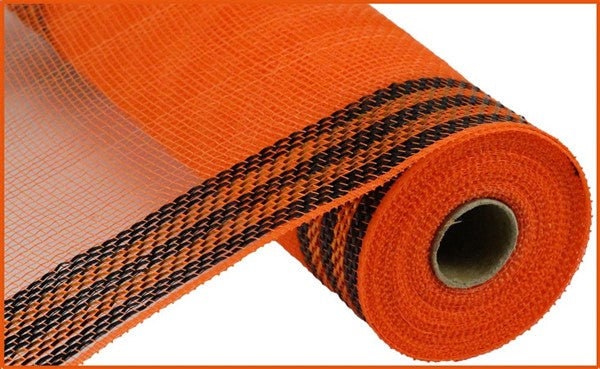 Halloween Deco Poly Metallic Ribbon, Orange Black - 10.5