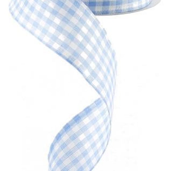 Blue & White Gingham Check Spring Wedding Accent Wired Ribbon, Ribbons s 1.5 inch x 10 Yard RG0104814