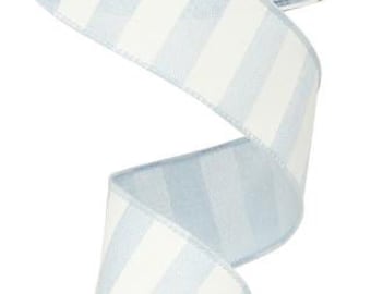 Blue Stripe Patriotic Wired Ribbon, Craft Ribbon for Wreaths, 1.5 Inch x 10 Yards