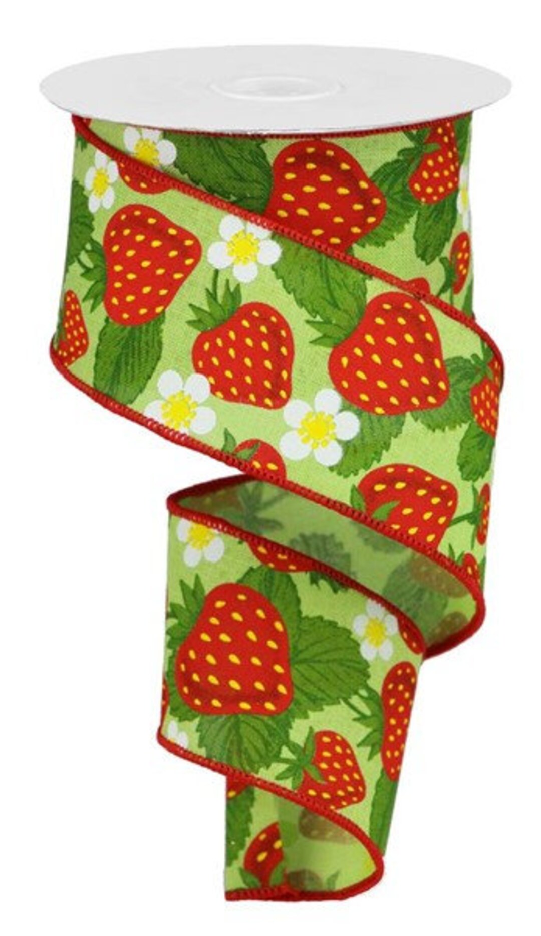2.5" Strawberries On Royal Ribbon: Cream (10 Yards) - Strawberry