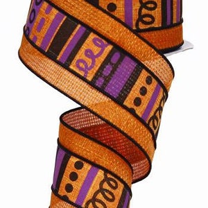 Purple, Orange and Black Ribbon, Halloween Wired Ribbon, Ribbon for Halloween Wreaths, Halloween Wreath Ribbon, 2.5" x 10 Yards - RG8606