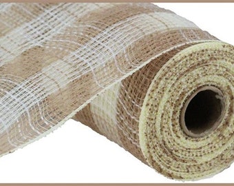 Beige and Cream Mesh, Jute Wreath Mesh, Faux Jute Mesh for Wreaths, Natural Brown Mesh - RY832054 10.25" x 10 Yards