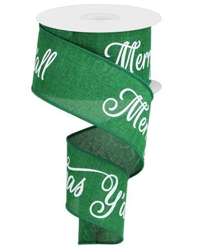 Green & White Farmhouse Wired Ribbon, S - 2.5 Inches X 10