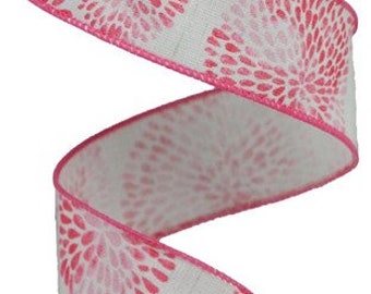Color Bursts Wired Ribbon, Pink & White, 1.5 inch x 10 Yard