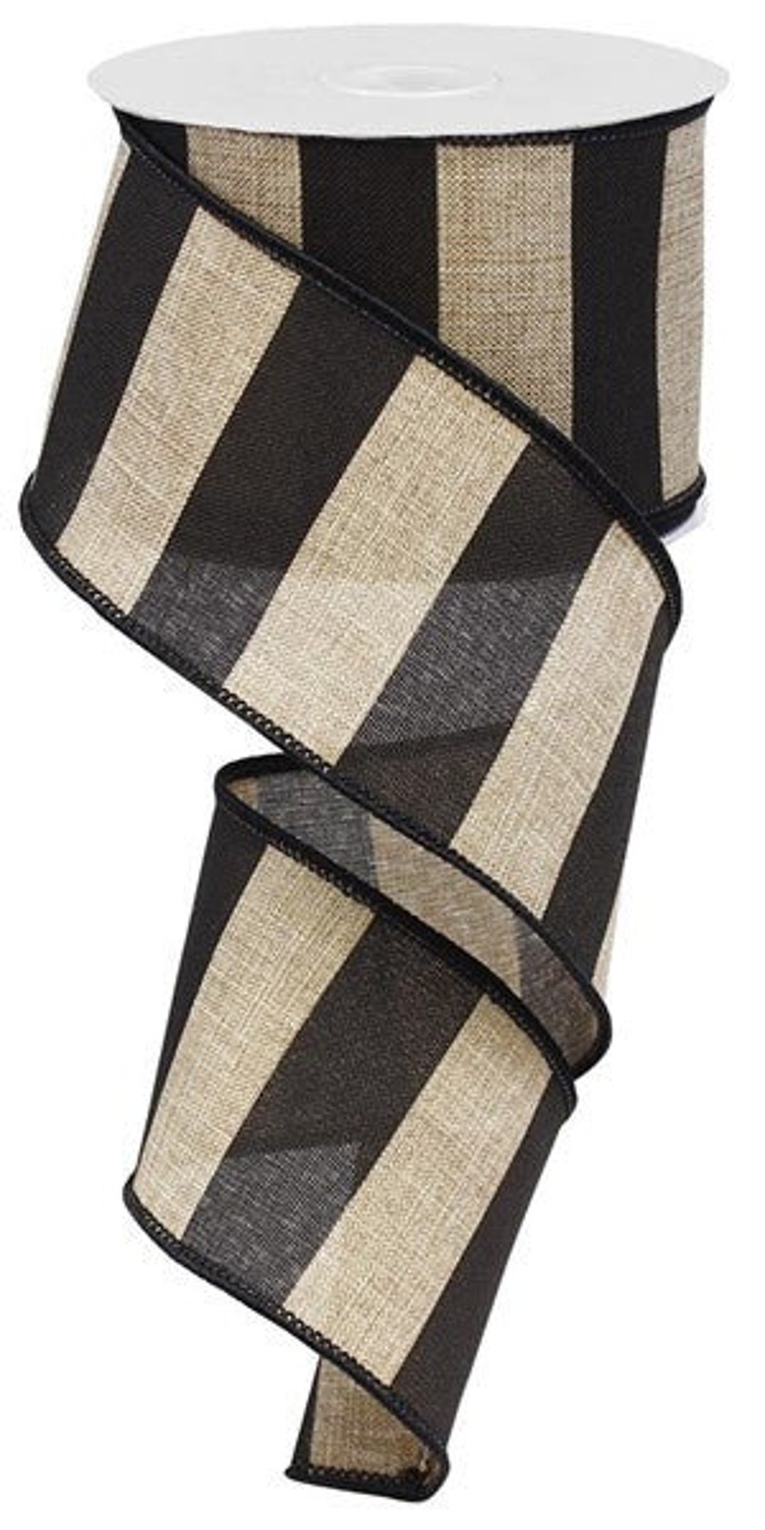 Striped Wired Ribbon Tan Black Wired Ribbon for Creating - Etsy