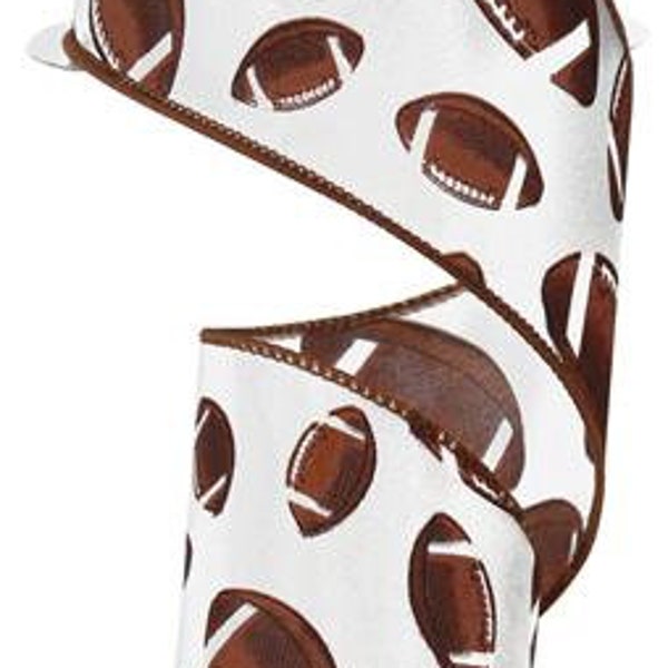 Score big with brown and white football-themed wired ribbon!  2.5 inches x 10  RG1744