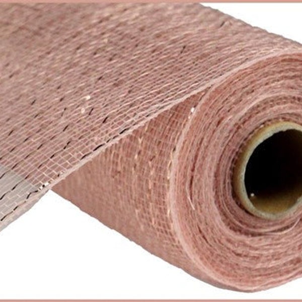 Deco Poly Mesh Ribbon: Metallic Rose Gold with Rose Gold Foil - 10 Inches x 10 Yards (30 Feet) - RE1301NF