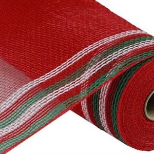 Poly Deco Faux Jute Red Green White, Mesh for Wreaths, 10 inch X 10 Yards, DIY, Handmade