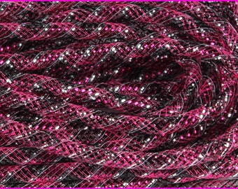 Fuchsia, Black & Silver Metallic Flex Tubing: Wreath Making (8mm x 30 Yards)