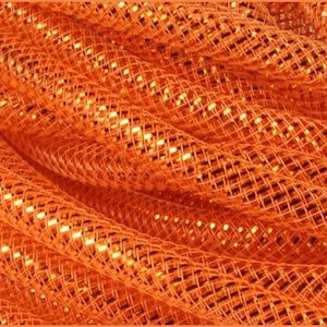 May include: Orange metallic mesh ribbon with a shiny, glittery finish. The ribbon is woven in a diamond pattern and is perfect for crafting and decorating.