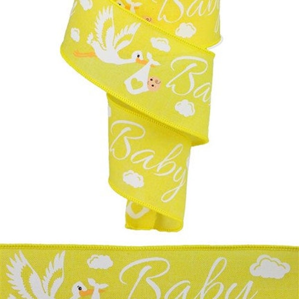 Stork Baby Shower Wired Ribbon, Ribbon for Making Wreaths, Bow Ribbon, Yellow, 2.5 Inches x 10 Yards RGA115629