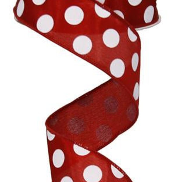 Polka Dot Wired Ribbon, Red White Craft Supply for Making Stunning Holiday Bows, 1.5 Inch x 10 Yard, Christmas, Valentine,  4th of July, DIY