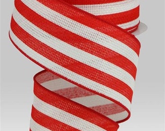 2.5 Stripe Grosgrain Wired Ribbon: Red & White (10 Yards)