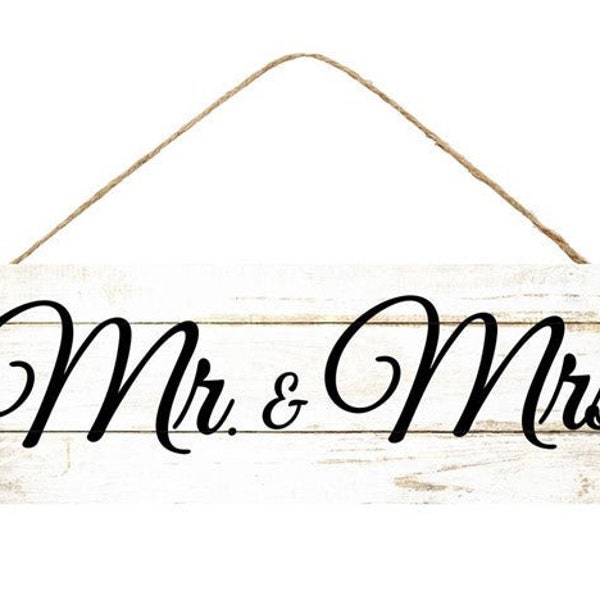 Wedding "Mr. & Mrs."  Wooden Wreath Door Sign, For Creating Unique, Personalized Wedding Wreaths White Black Grey, 15 Inch x 5 Inch AP8003