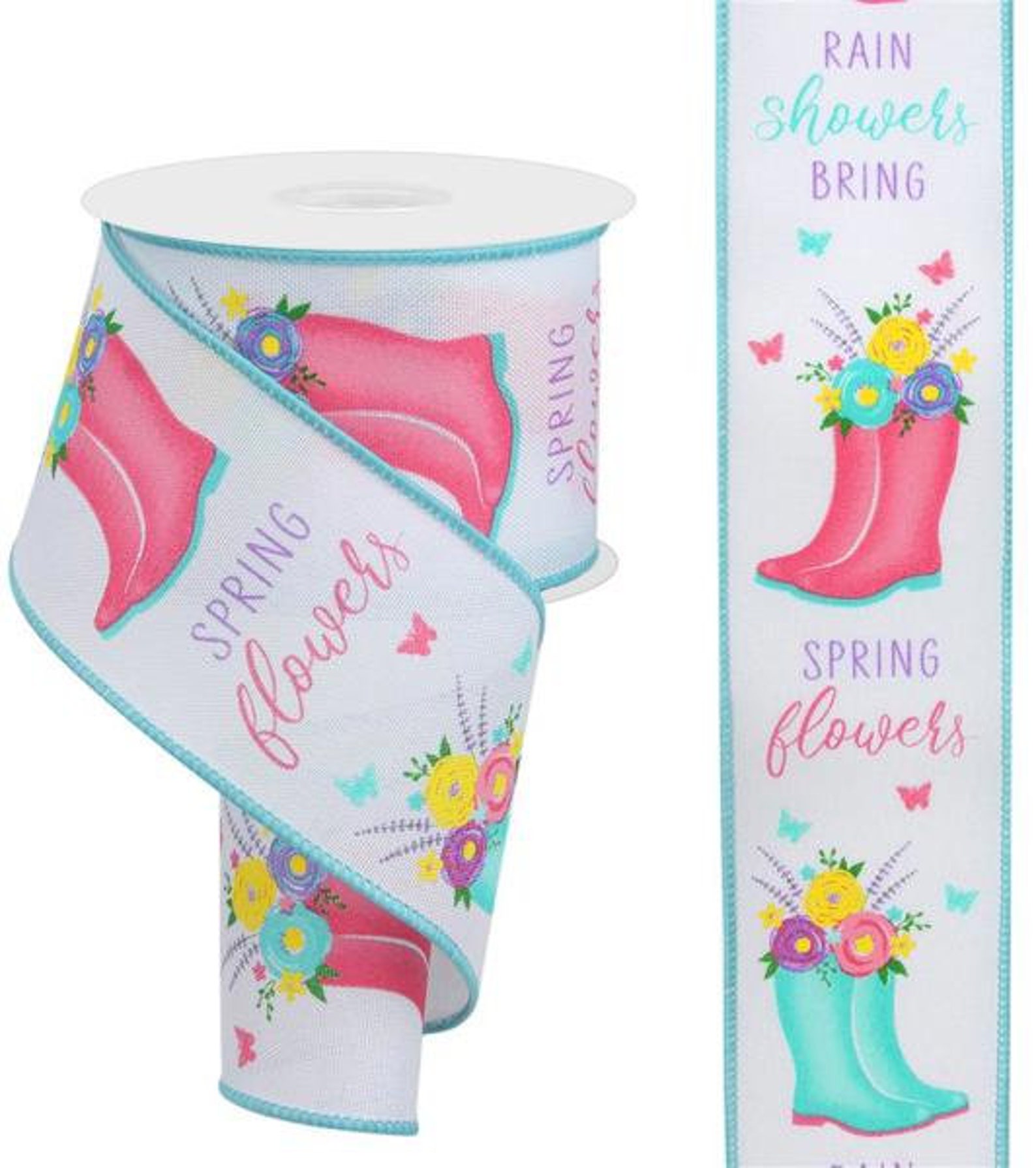 Floral Rain Boots Wired Ribbon, 2.5 Inches X 10 Yards RGC143727 Spring ...