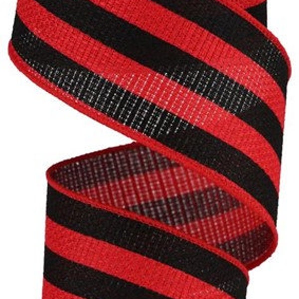 Red and Black Vertical Stripe Wired Ribbon,, 2.5 Inches x 10 Yards (30 Feet) RGA125924