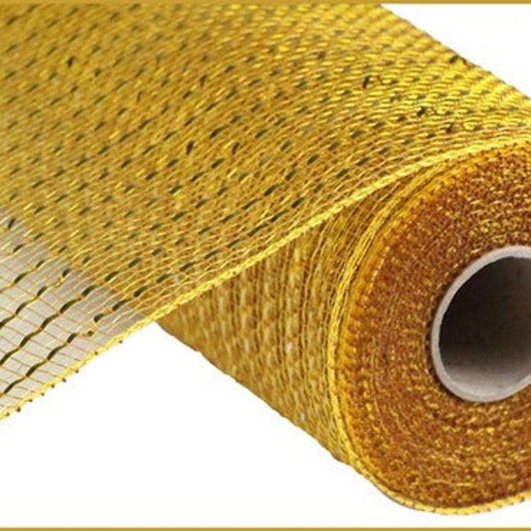 Metallic Gold Fall Poly Deco Mesh. Add elegant shimmer to your wedding, Christmas and Thanksgiving decorations, bows DIY projects. 10" x 30'