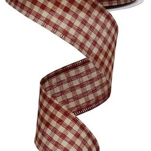 Americana Wired Ribbon, Red & Tan Gingham Ribbons, Farmhouse 4th of July Ribbon, Rustic Christmas Ribbon, 1.5 inch x 10 Yards, RG01320K9
